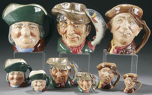 ROYAL DOULTON TOBY PHILPOTS, POACHER, ARRY 3-PC SE: A ROYAL DOULTON "TOBY PHILPOTS", POACHER, ARRY 3-PIECE SET mid 20th century. All with green marks, height 2.25-6.5 inches . Estimate $200-$400