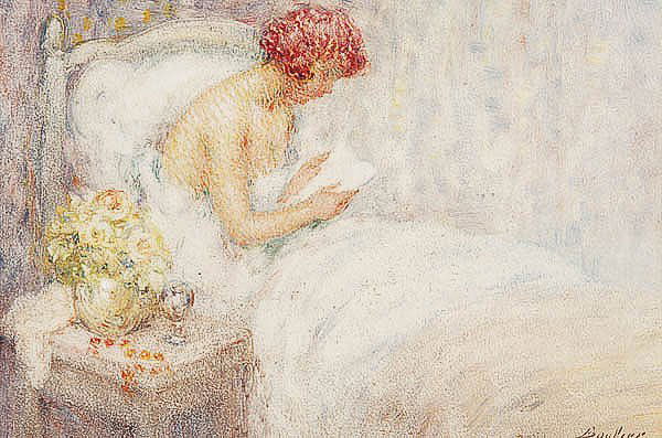 OIL PAINTING Lucien Boulier: Lucien Boulier (French 1882-1963) The Love Letter Oil on board Signed lower right 9 inches x 13 inches (23 x 33 cm) $400-$700