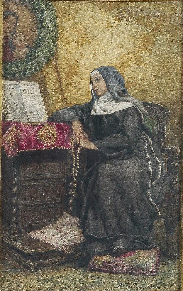 WATERCOLOR PAINTING Fritz Werner, religious: Fritz (Alexander Fridrich) Werner (German 1827-1908) Contemplation Watercolor Signed lower right 12 inches x 7.5 inches $500-$750