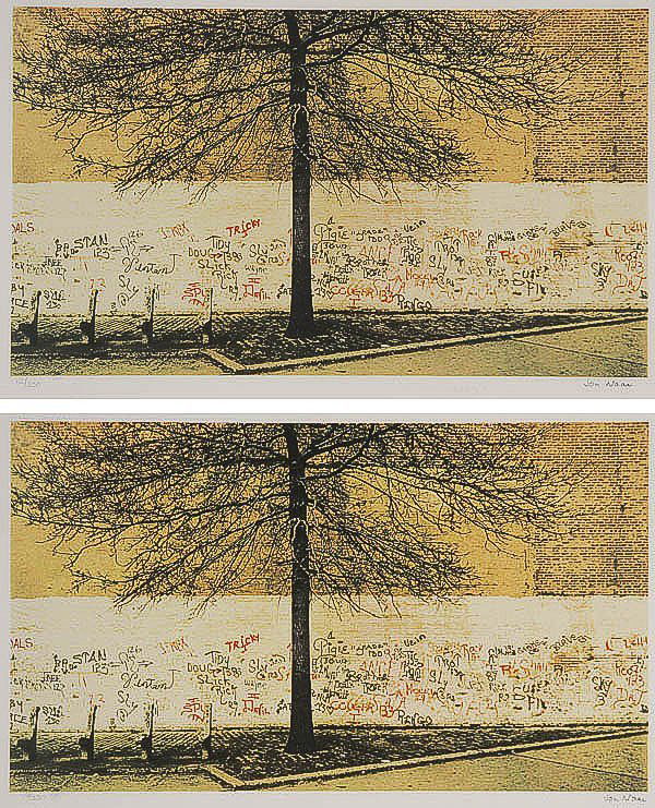 WORKS ON PAPER, a group of 13 color lithographs i: WORKS ON PAPER, a group of 13 color lithographs including seven works by Jon Naar (American b. 1920). Titles include 155th Street Station (15.25" x 24"), Tree 126th Street NY (14" x 24") (2 copies), R