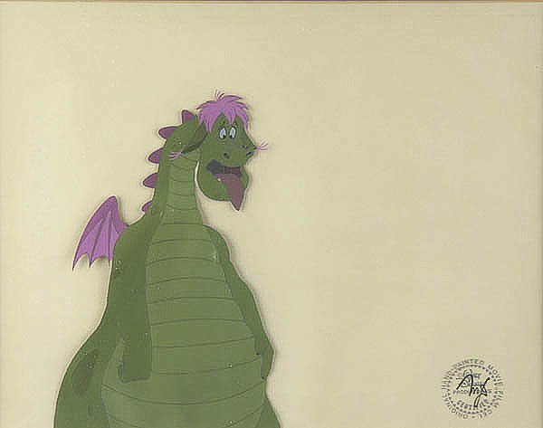 ANIMATIONS CELLS, a pair of framed Disney cells ": ANIMATIONS CELLS, a pair of framed Disney cells "Pete's Dragon" and the "Jungle Book--Mowgli's Brother" signed by Chuck Jones. Together with collector's portfolio of 10 Disney prints 1937-1993. Estima