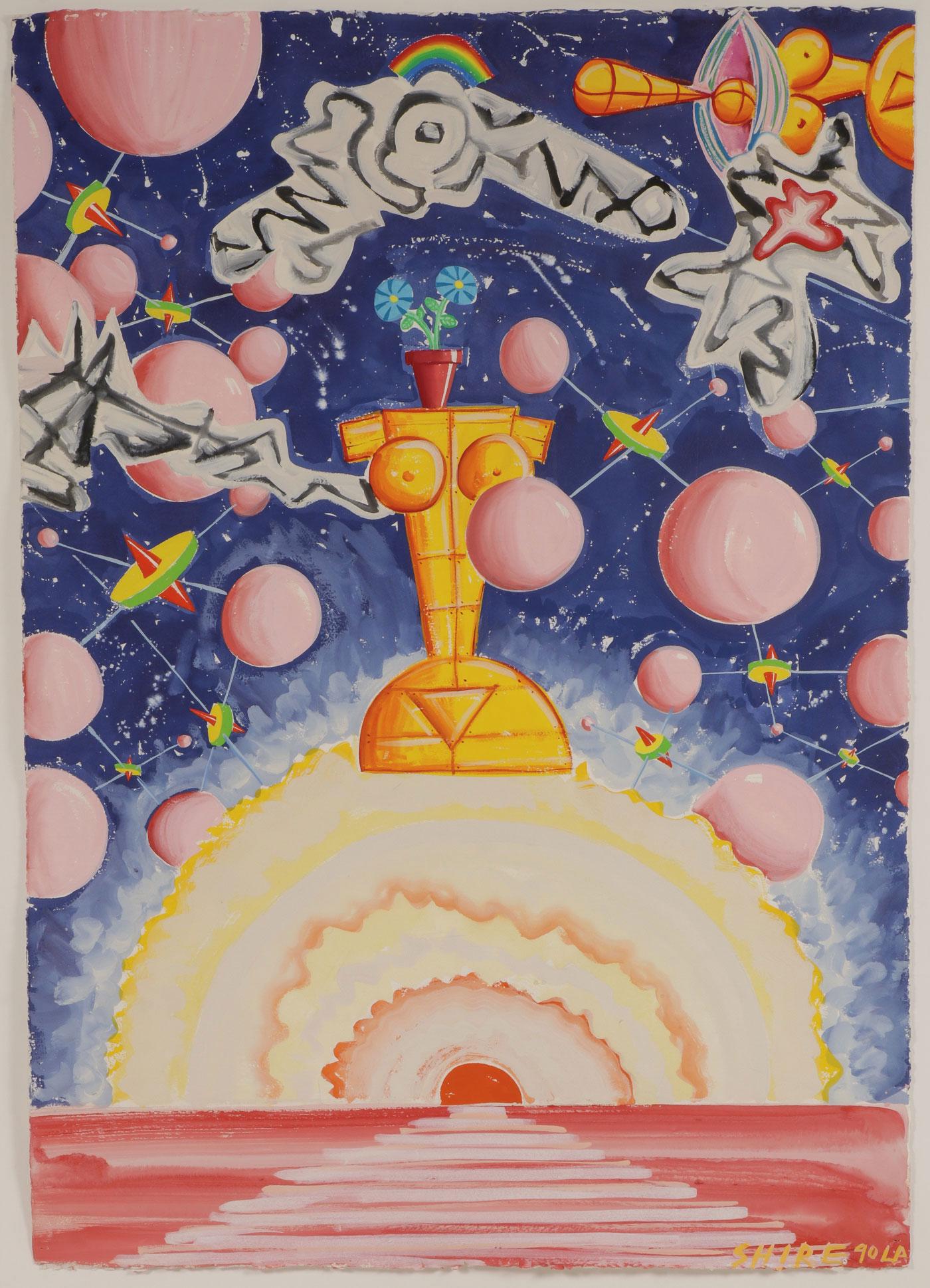 LARGE PETER SHIRE PAINTING: PETER SHIRE (American b. 1947 - )Sun Maid- 1990Gouache on paperInscribed and dated lower right "90 LA"41.5 inches x 29.25 inches (105.4 x 74.3 cm)Provenance:Acquired