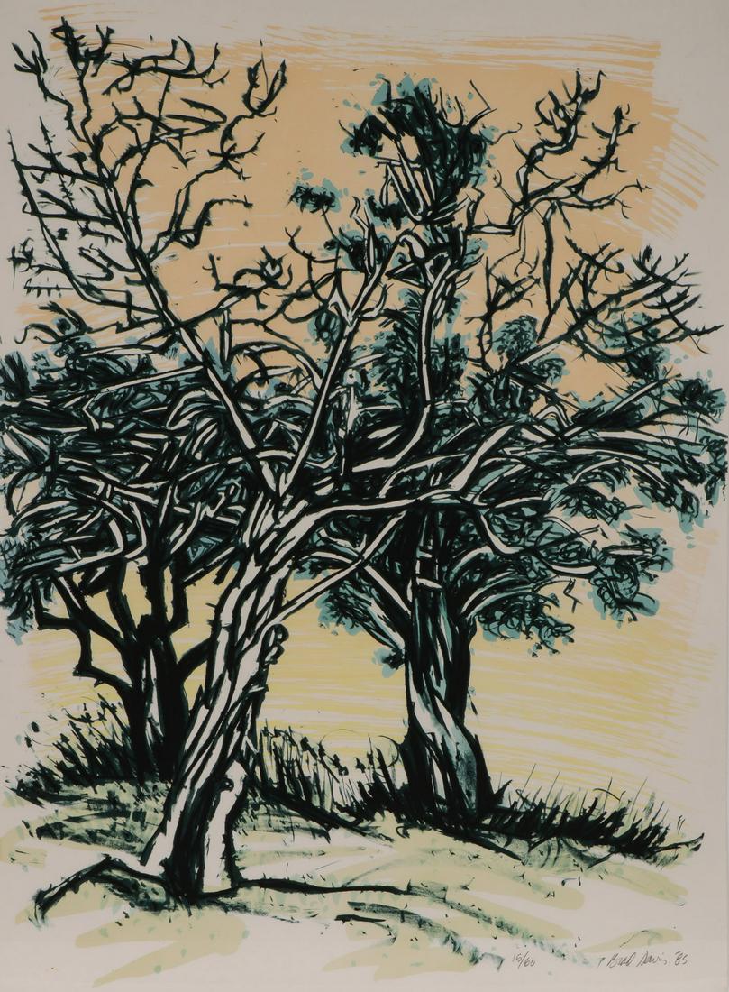 SIGNED BRAD DAVIS SILKSCREEN: BRAD DAVIS (American b. 1942- )Three Junipers - 1985Silkscreen and lithograph Pencil signed, dated, and editioned 15/60 lower right 39.5 inches x 29.5 inches Provenance: