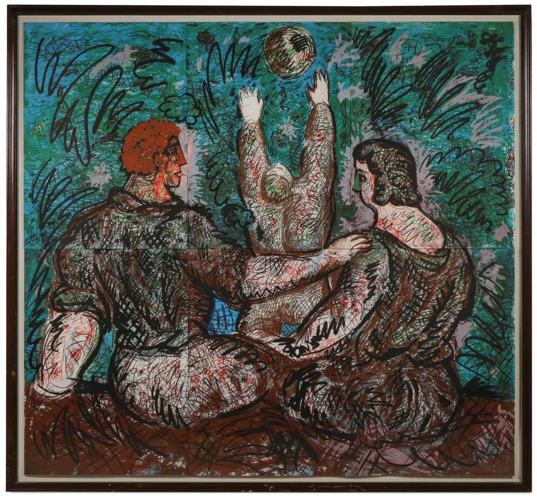 LARGE SANDRO CHIA LITHO: SANDRO CHIA (Italian b. 1946 - ) Children's Holiday (33/75) - 1987 Lithograph Signed and dated lower right 77 inches x 82 inches (195.6 x 208.3 cm) Provenance: Acquired by
