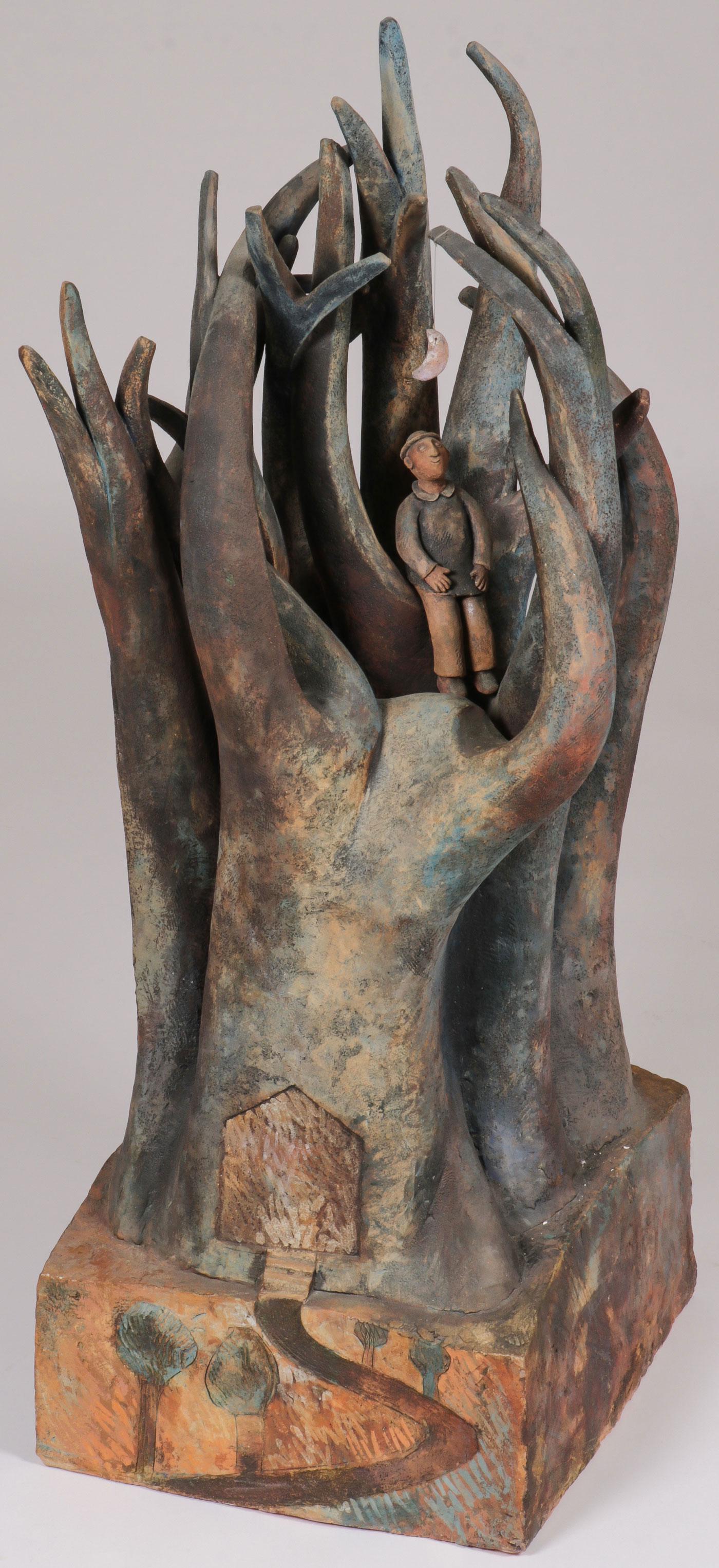SANDRO LORENZINI SCULPTURE: SANDRO LORENZINI (American b. 1948 - ) The Poet's House Ceramic Signed near base on verso 47.5 inches x 18 inches x 20 inches SHIPPING NOTICE: Jackson's is yo