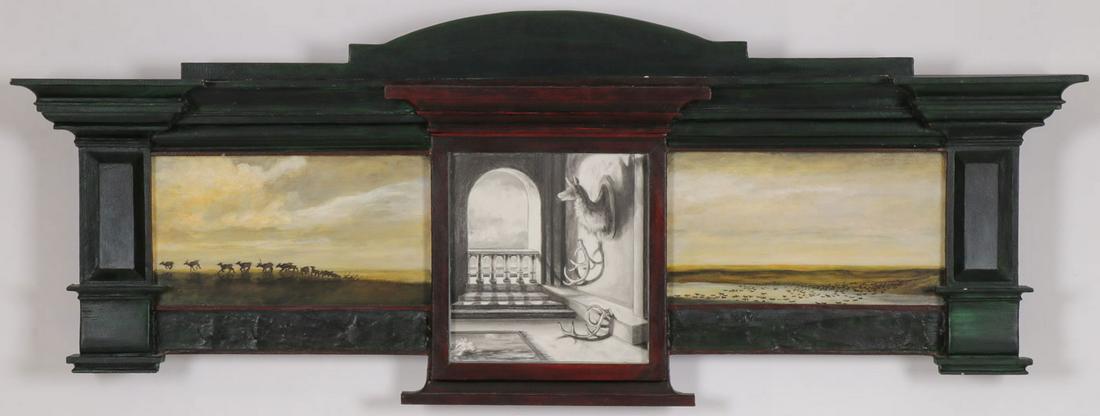 ORIGINAL HOLLY LANE PIECE: HOLLY LANE (American b. 1954 - )They Ran with Clatter of Disappointment in Their Ears- 1989Acrylic, graphite on mylar, and carved woodSigned and dated lower right, verso further signed, dated, and tit