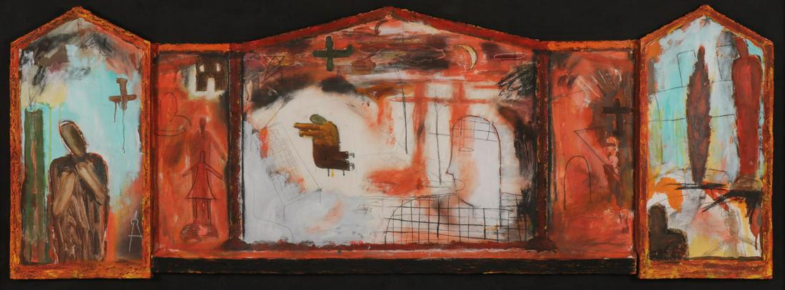LARGE BILL CASS WORK: BILL CASS (American b. 1954 - ) Untitled Oil and graphite on paper Unsigned Overall measuring 34.25 x 78.25 inches SHIPPING NOTICE: Jackson's is your sole a