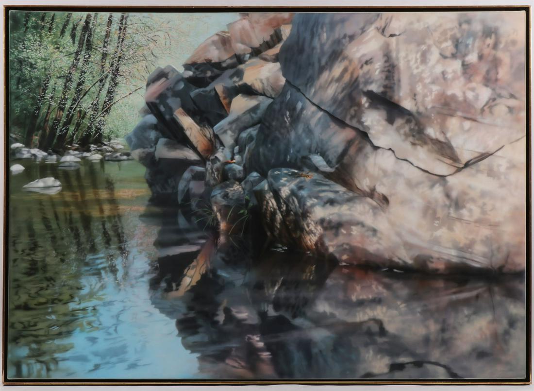 SPECTACULAR DAVID KESSLER PAINTING: DAVID KESSLER (American b. 1950 - )Greyed Magic #2 (From Water and Light Series) Acrylic on canvasSigned, titled, dated, and with artist's stamp on verso60 inches x 84 inches <
