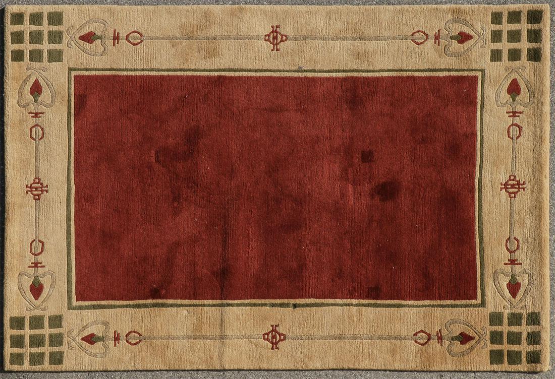 STICKLEY ARTS & CRAFTS CARPET: STICKLEY ARTS & CRAFTS CARPET. Comprising a contemporary Stickley Highland Park red carpet in the arts and crafts style. Approximately 48 inches x 72 inches. SHIPPING NOTICE: Jackson's i