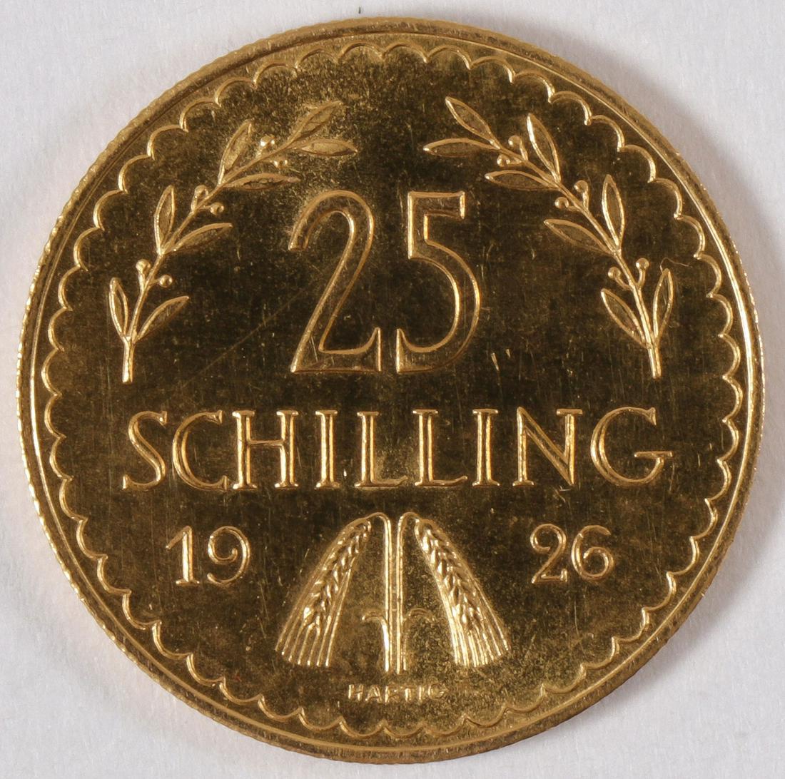 GOLD 1926 AUSTRIAN 25 SCHILLING: GOLD 1926 AUSTRIAN 25 SCHILLING. Comprising a 25 schilling gold coin. SHIPPING NOTICE: Jackson's is your sole and only source for one stop packing and shipping. With over 50 years of exp