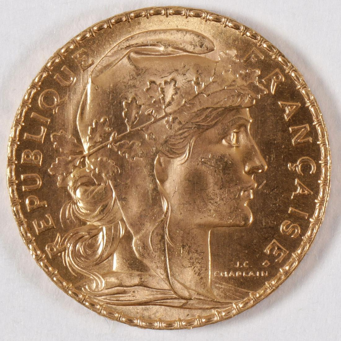 A 1914 TWENTY FRANCS GOLD COIN: A 1914 TWENTY FRANCS GOLD COIN. Comprising a French 20 francs coin dated 1914. SHIPPING NOTICE: Jackson's is your sole and only source for one stop packing and shipping. With over 50 year