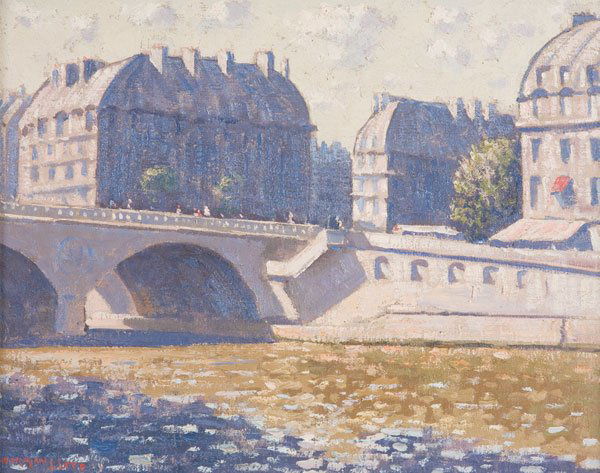 Pair Paintings, Norman Lloyd (Australian): NORMAN LLOYD (Australian 1897-1985) A Scene of Paris and a Meadow - a pair of paintings Oil on canvas Signed lower right and lower left 13 inches x 16 inches each (33 x 40.6 cm) Estimate $300-$500