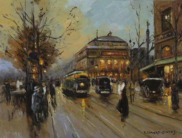 A PAINTING After EDOUARD CORTES: A PAINTING After EDOUARD CORTES (French 1882-1969) Paris Street Scene. Oil on canvas, bears the signature "Edouard Cortes" lower right. 12.5 inches x 16.25 inches.