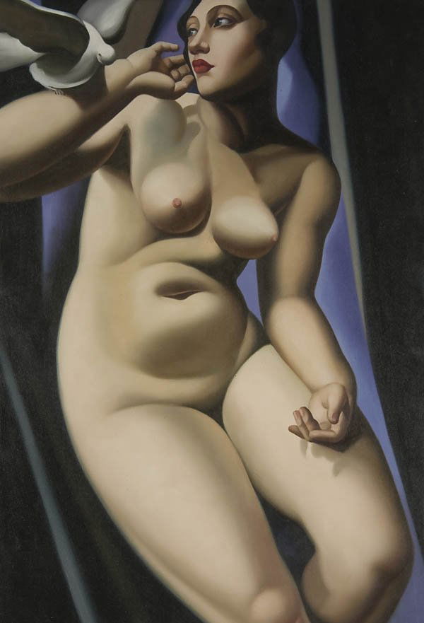 PAINTING After TAMARA DE LEMPICKA: A PAINTING After TAMARA DE LEMPICKA (Polish 1890-1980) Nude with Dove. Oil on canvas, unsigned. 36 inches x 24.5 inches.