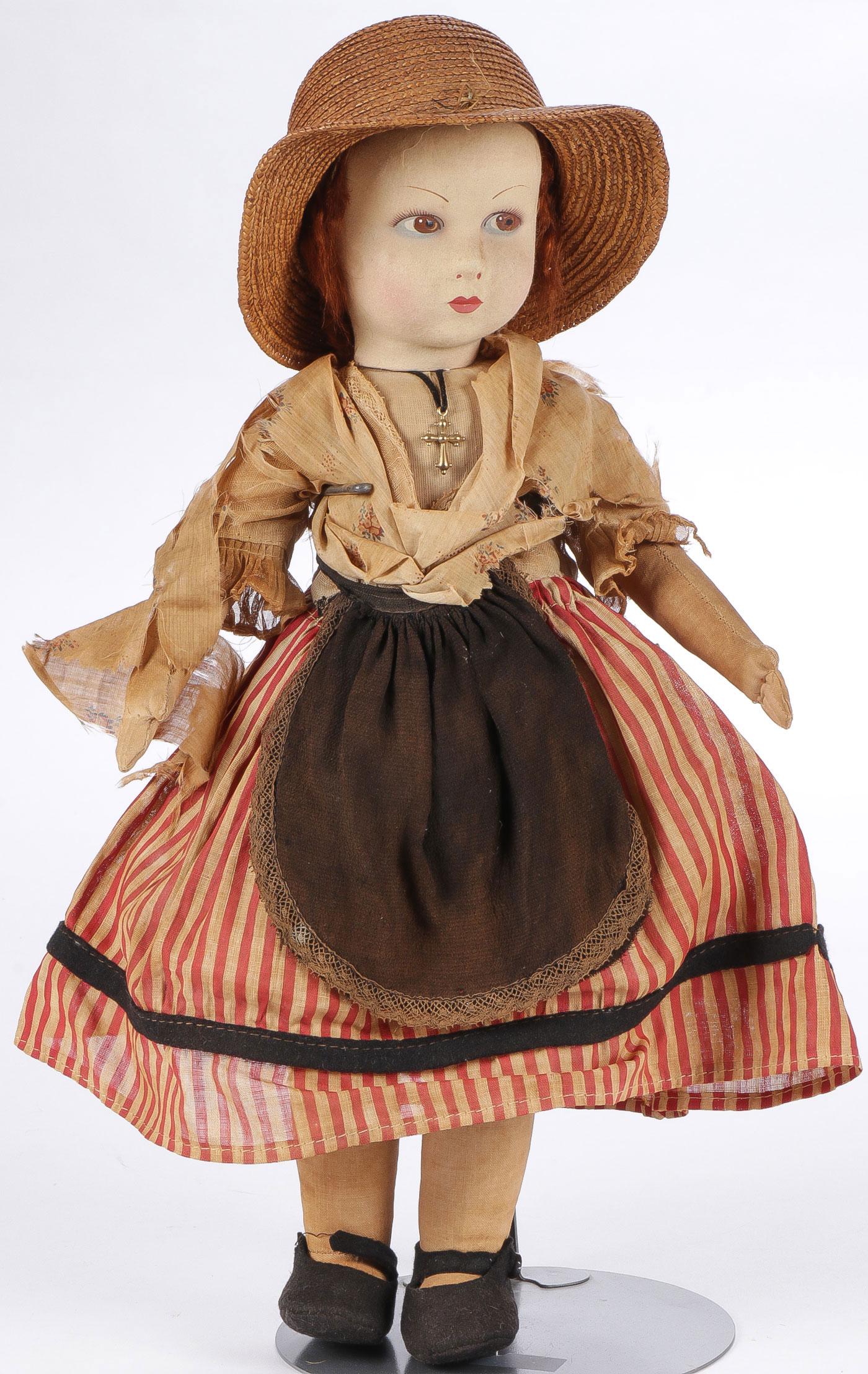 VINTAGE LENCI OR LENCI STYLE DOLL: VINTAGE LENCI OR LENCI STYLE DOLL. With original costume and hair, both worn, height 16 inches. SHIPPING NOTICE:Jackson's is your sole and only source for one stop packing and shipping. With over 50
