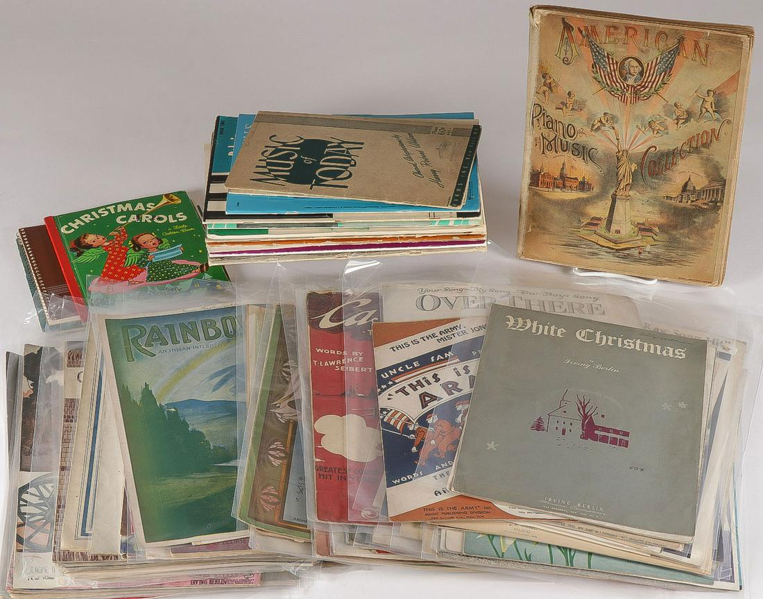 VINTAGE SHEET MUSIC GROUP: VINTAGE SHEET MUSIC GROUP. Comprising over 60 vintage sheet music specimens including many major artists such as Irving Berlin, Richard Rodgers, Sophie Tucker, George Cohan, and many other well-known 