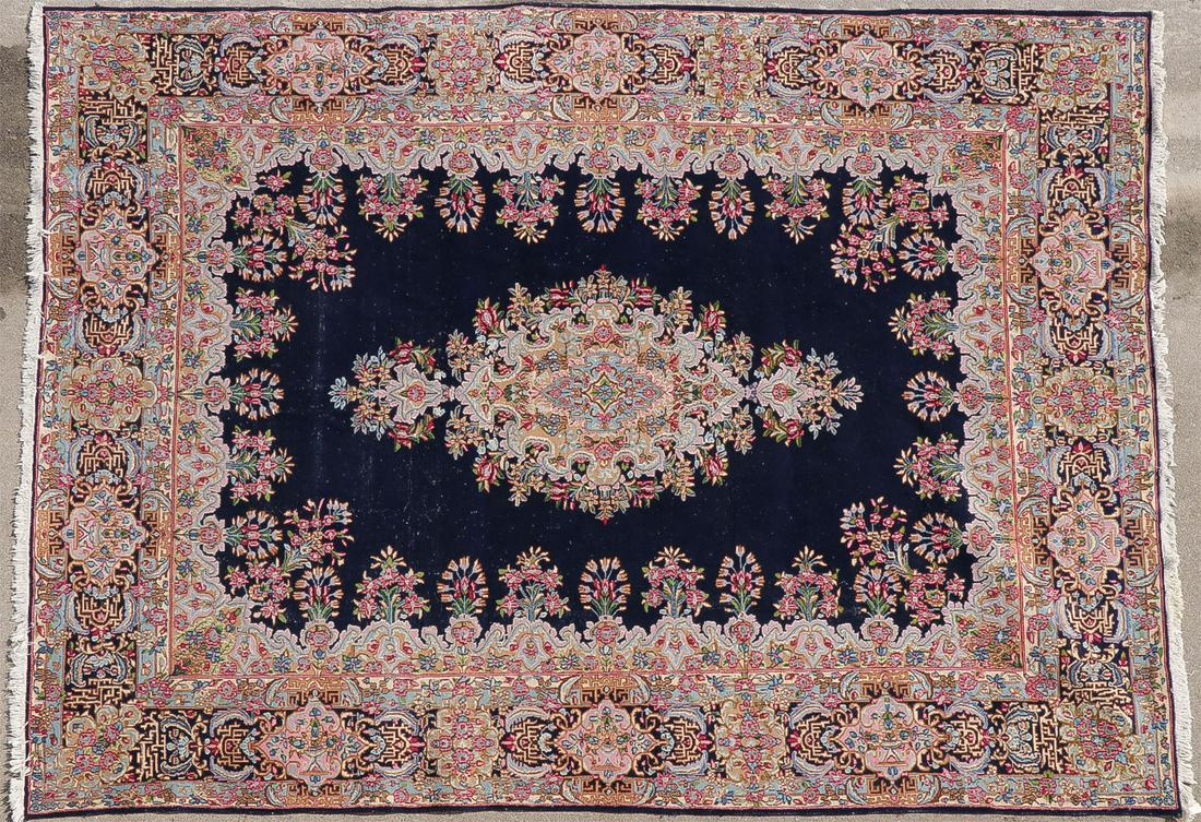 ROOM SIZE KERMAN ORIENTAL CARPET: ROOM SIZE KERMAN. The medallion center on cobalt blue field, 154 inches x 120 inches. SHIPPING NOTICE: Jackson's is your sole and only source for one stop packing and shipping. With over 50 years of e