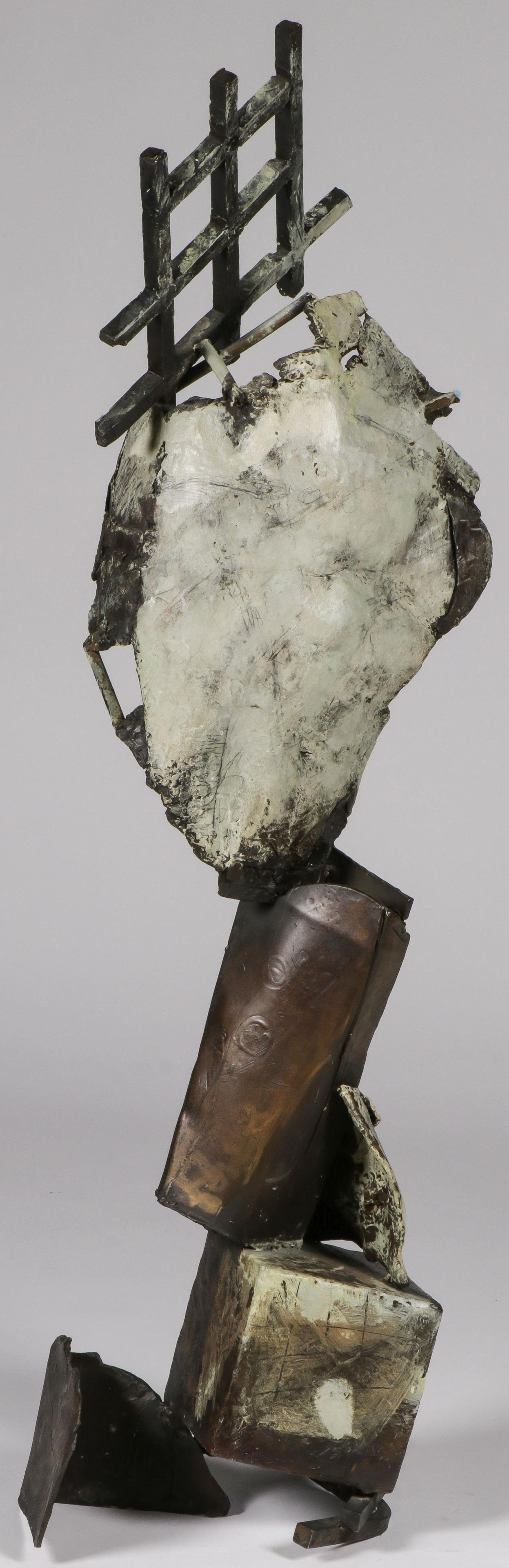 MODERN BRONZE SCULPTURE BY RICK SOSS: RICK SOSS (American b. 1956-) Rain into Grey Polychromed bronze Apparently unsigned 55 inches x 17.75 inches x 13.5 inches SHIPPING NOTICE: Jackson's is your sole