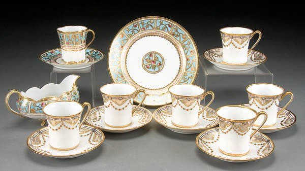 6 HAND PAINTED NIPPON CUPS & SAUCERS early 20th c: 6 HAND PAINTED NIPPON CUPS & SAUCERS early 20th century. RC mark. Together with an RC cream jug, matching underplate and cup & saucer. Estimate $50-$100