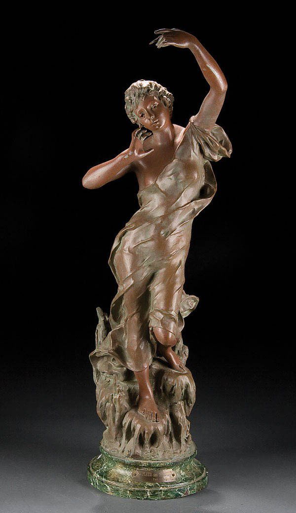 AFTER J. CAUSSE, A VICTORIAN PATINATED FIGURE tit: AFTER J. CAUSSE, A VICTORIAN PATINATED FIGURE titled 'La Fleur Des Glaciers', height 31 inches. Estimate $300-$500