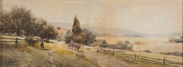 PAINTING: FRANK F. ENGLISH (American 1854-1922) Amish in the Country Watercolor Signed lower left 7.75 inches x 20 inches Estimate $200-$400