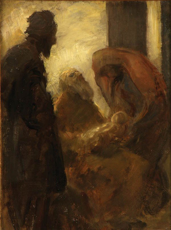 RELIGIOUS PAINTING, GERMAN SCHOOL: GERMAN SCHOOL (19th century) The Prophecy of Simon--circa 1890 Oil on board Unsigned 14.5 inches x 11.25 inches (47 x 28.5 cm) Estimate $300-$500 Euro 200-300