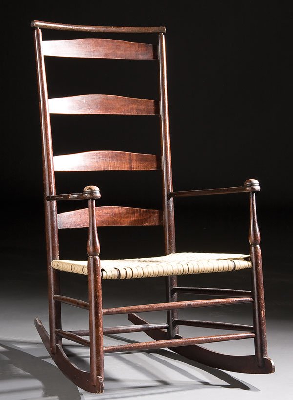 A FINE 19TH C. MOUNT LEBANON #6 SHAKER ROCKER Ne: A FINE 19TH C. MOUNT LEBANON #6 SHAKER ROCKER New York, circa 1890, shawl back with woven tape seat, stamped "6" on upper back slat, otherwise not signed original finish. Height 40.5 inches. (Not illu