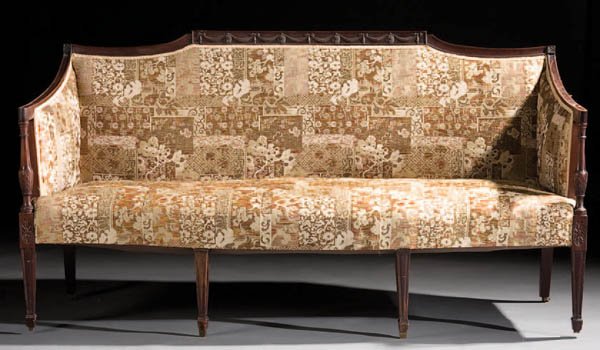 A SHERATON REVIVAL CARVED MAHOGANY SOFA Late 19th