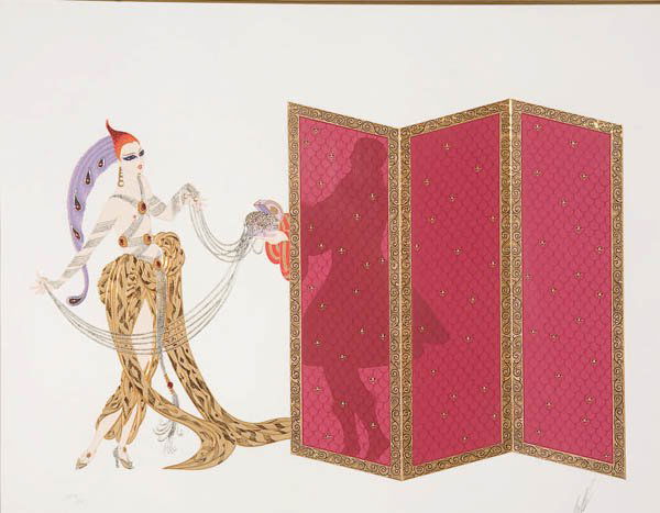 ERTE LITHOGRAPH: ERTE (ROMAIN DE TIRTOFF) (Russian/French 1892-1990) Mystery of the Contessa Impressed color lithograph print Signed in pencil lower right, numbered AP 7/65 lower left, blind stamp of Chalk & Vermillio