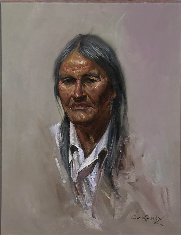 PAINTING, CYRUS AFSARY: CYRUS AFSARY (American b. 1940) A pair of Native American portraits Oil on canvas Both signed lower right 16 inches x 20 inches (each) Estimate $1,200-$1,800 Euro 800-1,200