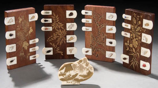 FOUR JAPANESE SHIBAYAMA STYLE WHIST GAME PLAQUES