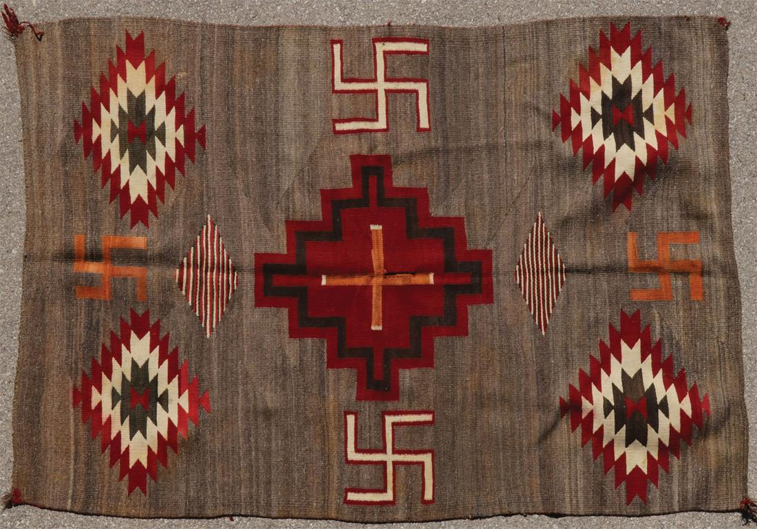 NAVAJO TRANSITIONAL BLANKET, C. 1900: NAVAJO TRANSITIONAL BLANKET, C. 1900. Comprising a fine Navajo transitional blanket/rug circa 1900, 54 inches x 76 inches. SHIPPING NOTICE: Jackson's is your sole and only source for one stop packing