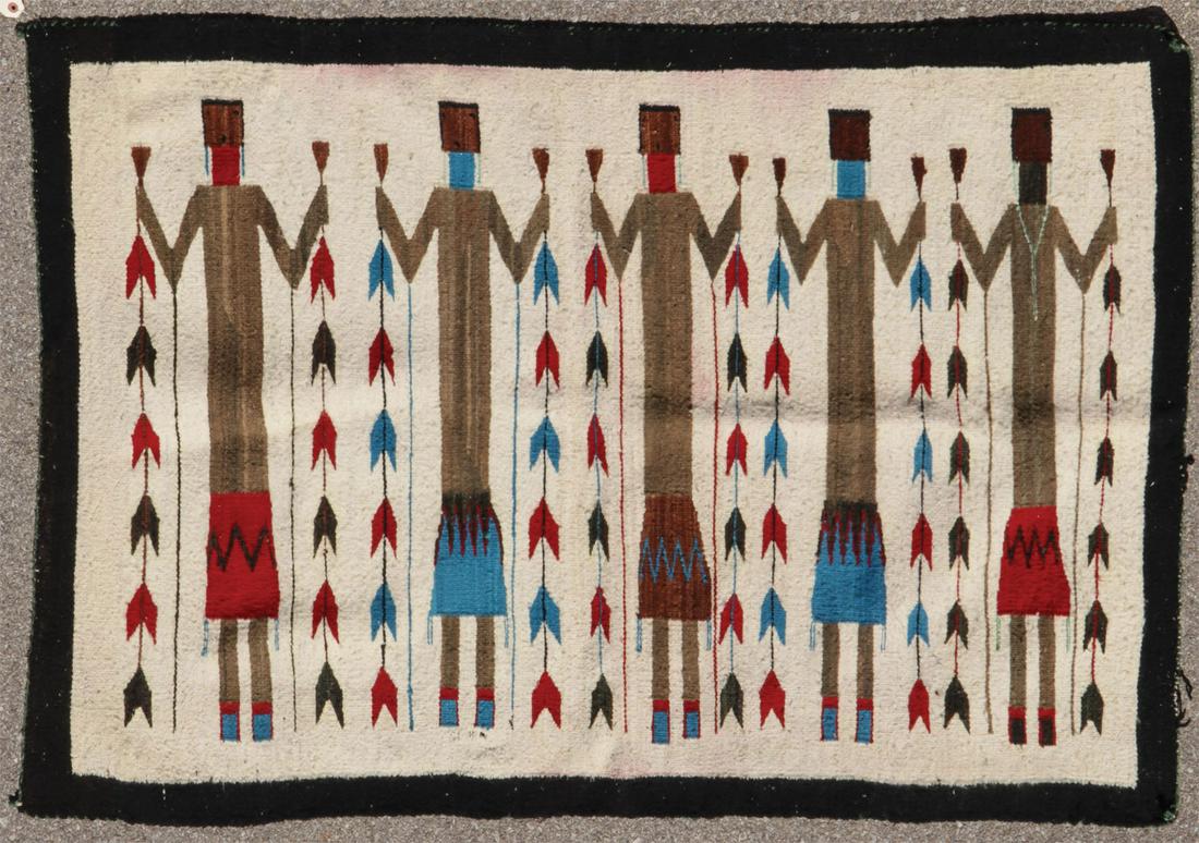 LARGE SOUTHWEST NAVAJO "YEI" RUG: LARGE SOUTHWEST NAVAJO "YEI" RUG. Of handspun wool, traditional form and design, 59 inches x 42 inches. SHIPPING NOTICE: Jackson's is your sole and only source for one stop packing and shipping. With
