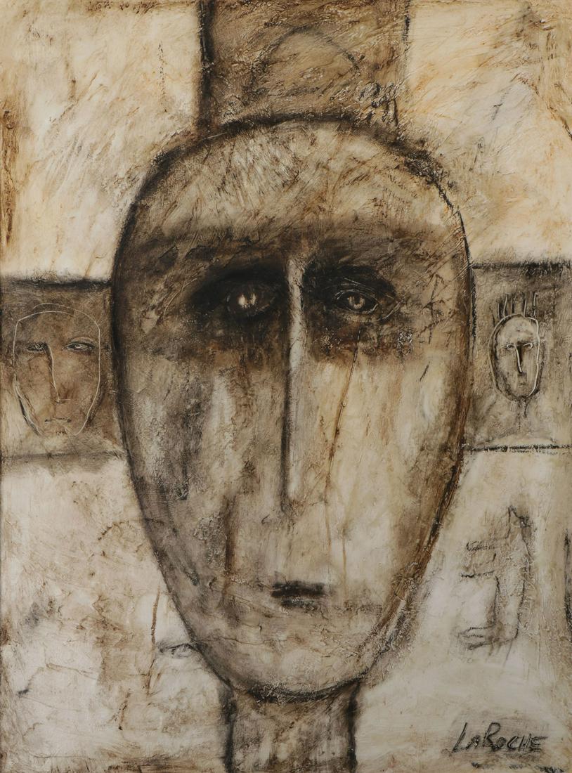 SOUTHWEST ORIGINAL MODERN PAINTING: CAROLE LAROCHE (American 20th Century) Shaman Acrylic on canvas Signed lower right 48 inches x 36 inches SHIPPING NOTICE: Jackson's is your sole and only source for one s