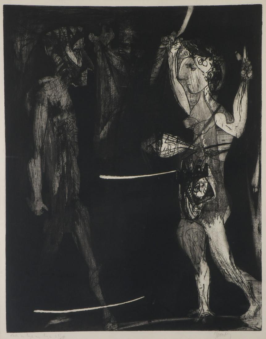 MAURICIO LASANSKY SIGNED ETCHING: MAURICIO LEIB LASANSKY (American 1914-2012)For an Eye an Eye II - 1946-48Etching and aquatintSigned in pencil lower right, titled and numbered 25/50 in pencil lower left27 inches x 21.5 inches (68.5 x