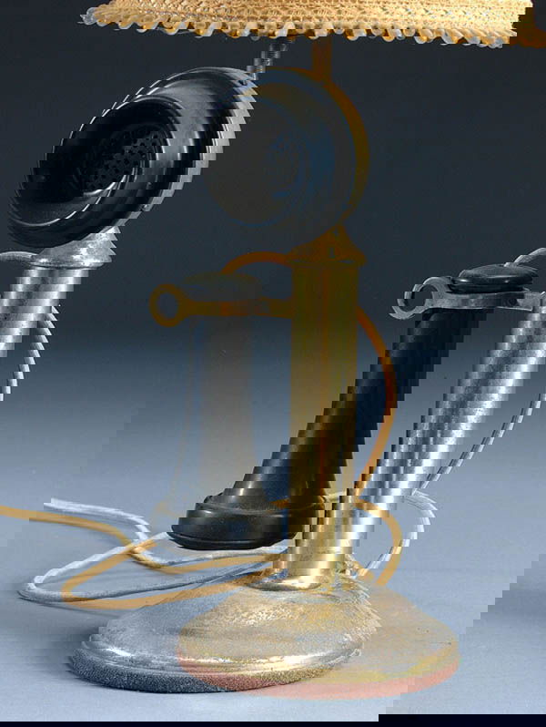 813 A BRASS CANDLESTICK PHONE/LAMP mid century conver