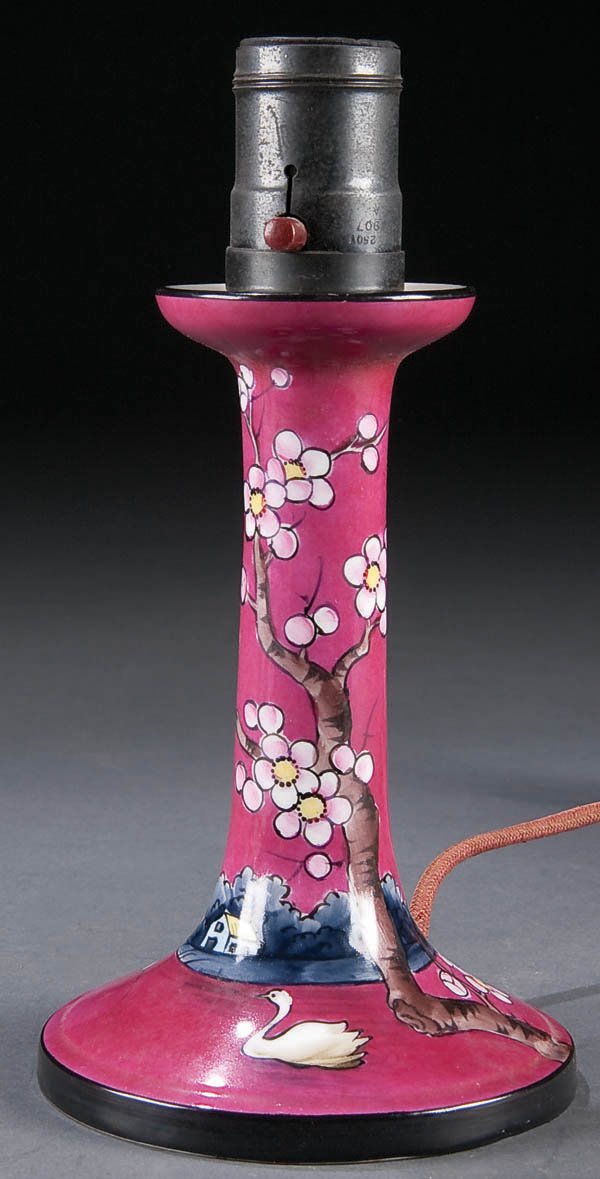 A NORITAKE ART DECO PORCELAIN LAMP early 20th cen: A NORITAKE ART DECO PORCELAIN LAMP early 20th century, candlestick form with handpainted florals, green 'M in wreath' mark, height 8.25 inches. Estimate $50-$100