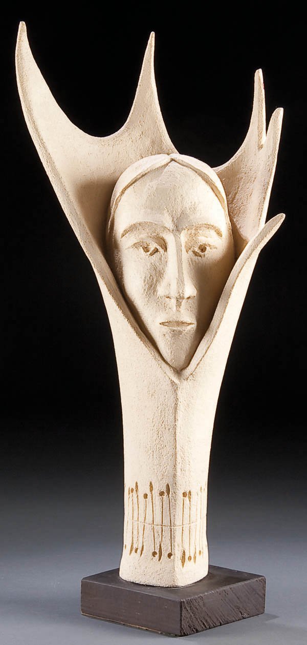 MARC BELLAIRE (American 1925-1994) ''Stylized bus: MARC BELLAIRE (American 1925-1994) ''Stylized bust'' carved wood and plaster with sculpted features, signed ''Bellaire'', height 24 inches. Estimate $100-$200