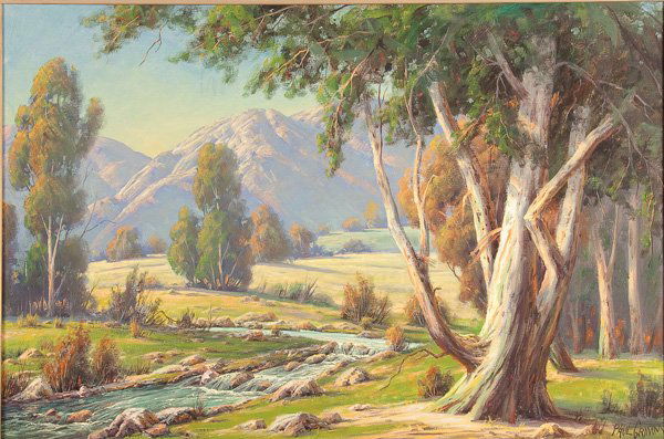 PAINTING BY PAUL GRIMM (American 1891-1974): PAUL GRIMM (American 1891-1974) Peace and Quiet - 1968 Oil on canvas Signed lower right, verso signed, titled and dated March 1968 24 inches x 36 inches Estimate $3,000-$5,000 Euro 2,200-3,700