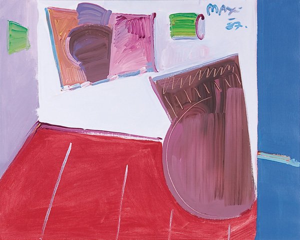 PAINTING BY PETER MAX (German/American b.1937-): PETER MAX (German/American b.1937-) Deco Room - 1987 Acrylic on canvas Signed upper right and dated '87 and verso inscribed Peter Max copyright 1987 24 inches x 30 inches Estimate $2,000-$4,000 Euro 1