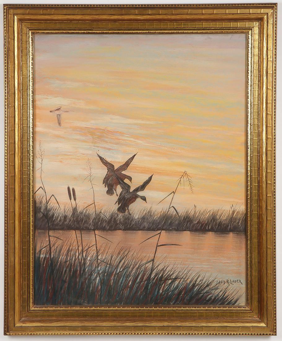 VINTAGE ORIGINAL WILDLIFE ART, C. 1925: DAVID ROBERT LINDER (American 1884-1950)Coming in for a Landing- Circa 1925Colored pencilSigned lower right28 inches x 22 inchesSHIPPING NOTICE:Jackson's is your sol