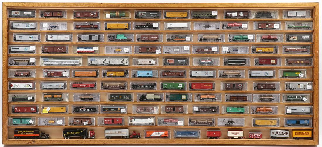 A LARGE ASSORTMENT OF MODEL TRAIN CARS: A LARGE ASSORTMENT OF MODEL TRAIN CARS. Comprising 140 model train cars from various makers including Kato, Varney, Life-like, Micro train Lines, and others as shown. Most contained in original packa
