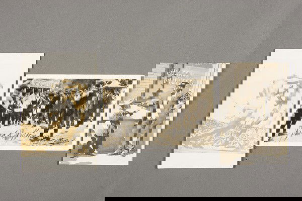 BLACK MEMORABILIA: BOXING REAL PHOTO POSTCARDS: TWO JACK JOHNSON BOXING REAL PHOTO POSTCARDS early 20th century. Comprising a Dana ring-side scene Round Three #96 and a trimmed card of Johnson and Midget (Ballston Spa NY). Together with a French pr