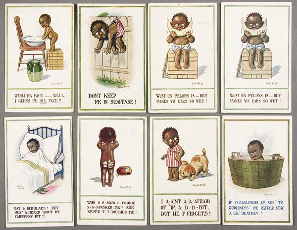 BLACK MEMORABILIA: ILLUSTRATION POSTCARD: 22 DONALD MCGILL ARTIST SIGNED BLACK POSTCARDS early 20th century. Some duplicate images with caption variations. Several postally used. Good to excellent condition.