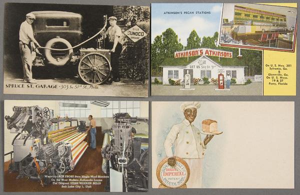BLACK MEMORABILIA: ADVERTISING POSTCARD: 88 BLACK RELATED ADVERTISING POSTCARDS early 20th century, domestic advertising including linens, early gas stations, and various products such as Sunoco Oil, Imperial Flour, Cracker Jack Bears and ma