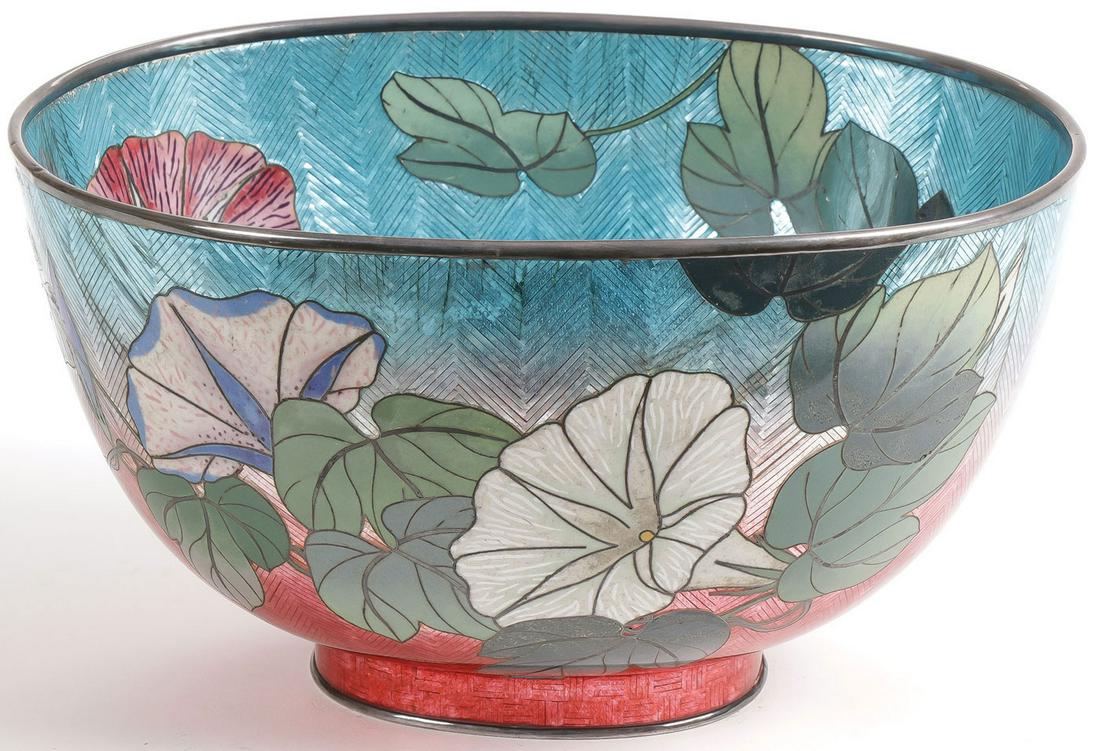 JAPANESE SIGNED SILVER ENAMEL BOWL, MEIJI (1 of 4)
