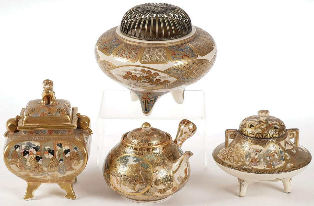 SATSUMA CENSERS AND TEAPOT, MEIJI (1 of 3)