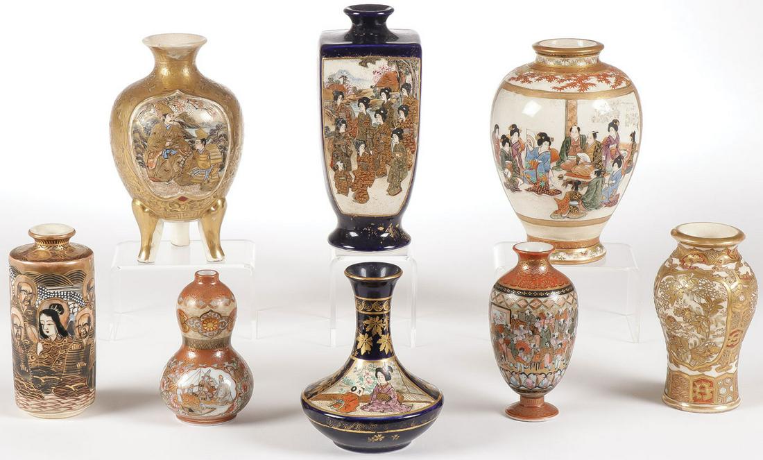 8 SATSUMA & KUTANI MINIATURE VASES, MEIJI (1 of 5)