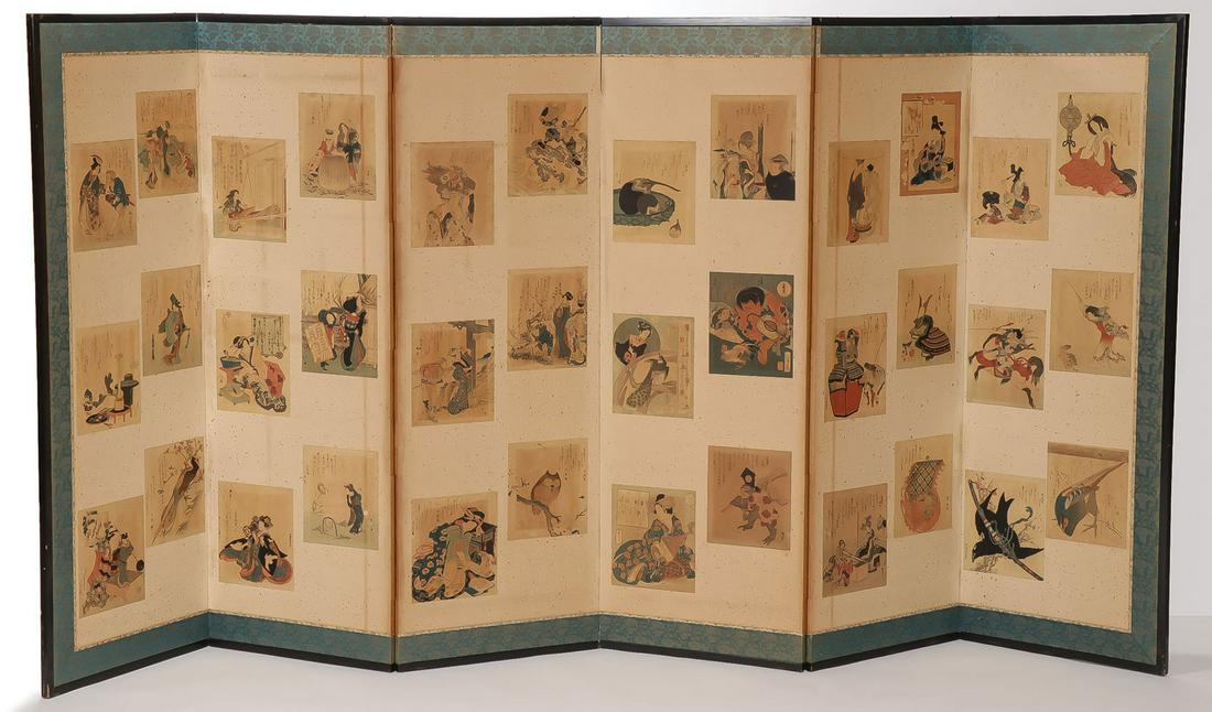 ANTIQUE JAPANESE WOODBLOCK PRINT SCREEN (1 of 5)