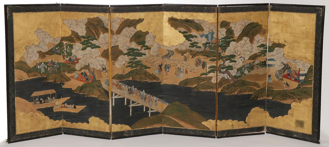 ANTIQUE JAPANESE 6-PANEL LANDSCAPE SCREEN (1 of 1)